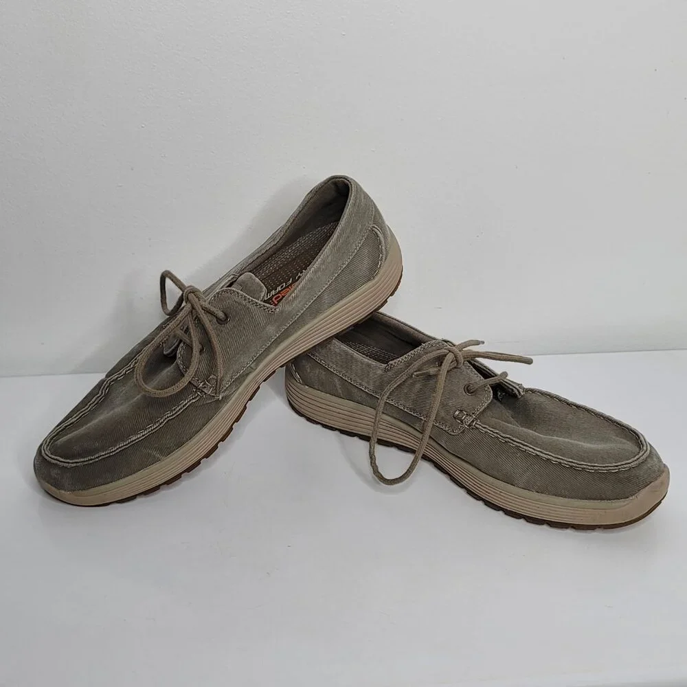 Skechers Mens Shoes 12 Canvas Loafer Classic‎ Fit Air-Cooled Memory Foam Khaki